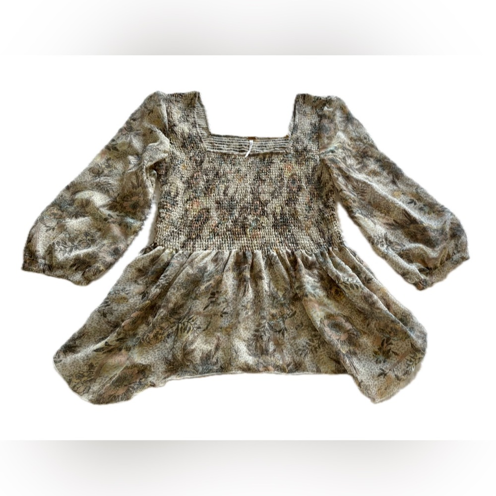 Free People Ever After Floral 3/4 Sleeve Smocked Blouse Small - Picture 8 of 12